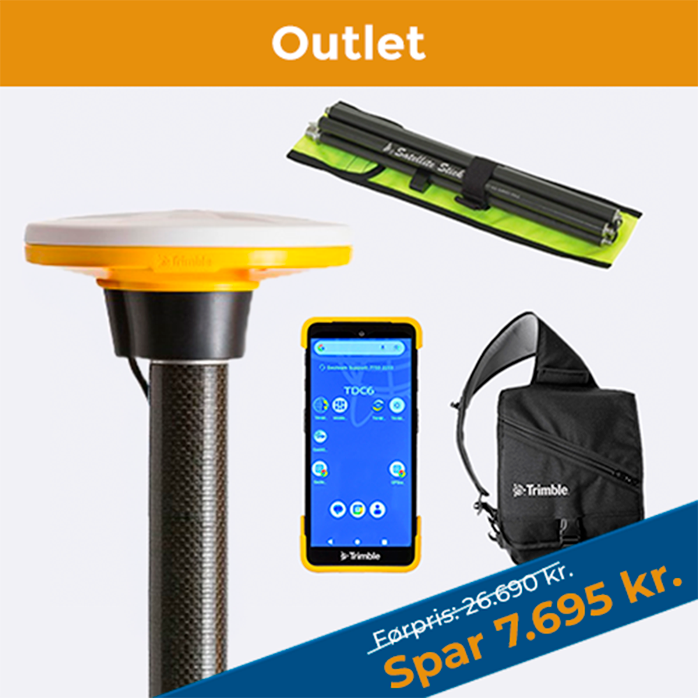 Trimble Catalyst demosæt med stang, controller, GNSS-antenne og taske til præcis GNSS-opmåling.